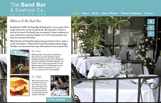 The Sand Bar and Seafood Co. web page